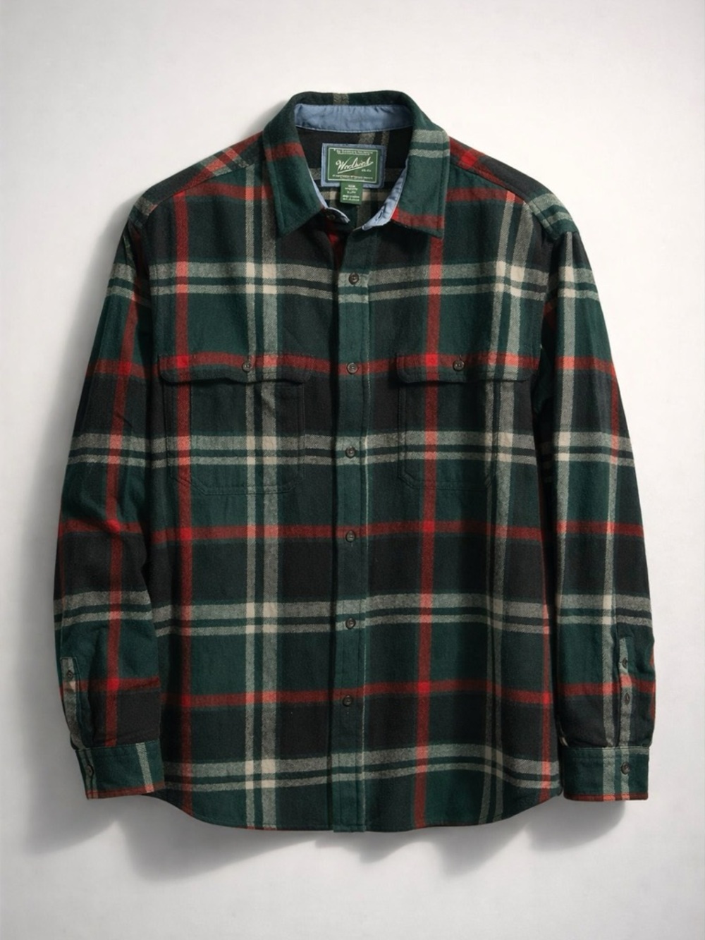 Woolrich Green Black Red Plaid Flannel Shirt